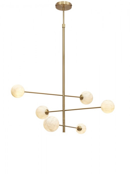 Hängeleuchte its about Romi Carrara 3-Arm/6-Globe white marble print/gold