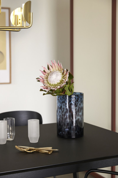 Vase Leo Cylinder, Glas, blau/bordeaux, 2er-Set