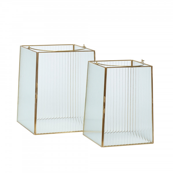 Hübsch Interior Laterne, Glas/Metall, klar/messing, 2er Set