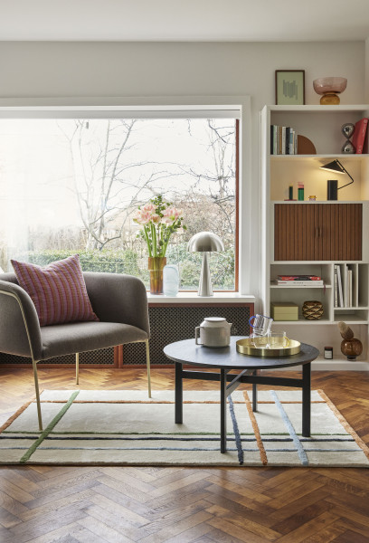 Hübsch Interior Loungestuhl, Polyester/metall, braun/hellgelb