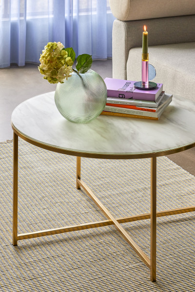 Beistelltisch Pond, Metall/Glas, Messing, Weiß