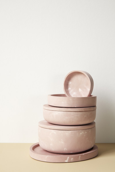 Aufbewahrungsbox m Deckel, Beton, rosa, 2er Set