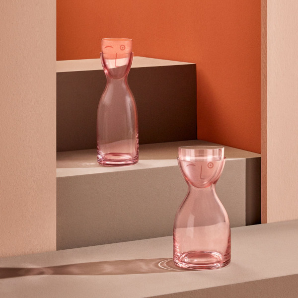 Nude Glass Mr. & Mrs. Night Water Set Tall Dusty Rose